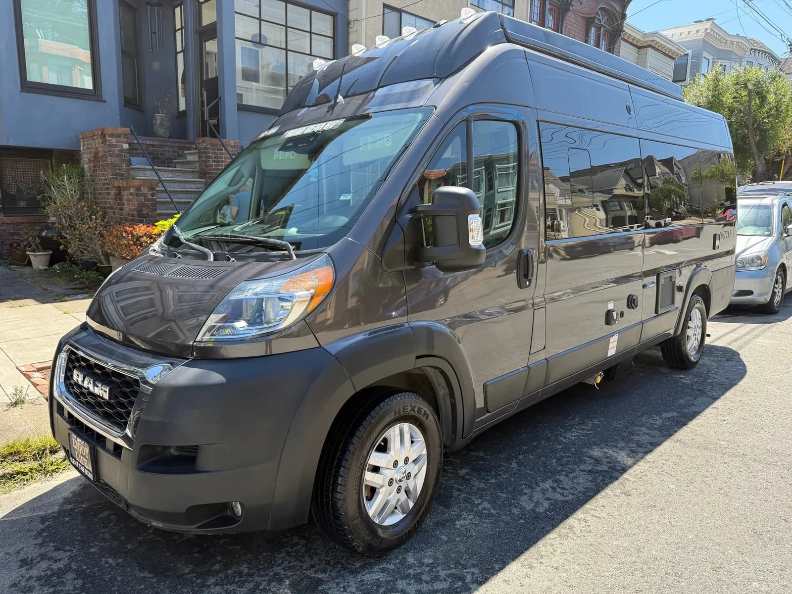 Ram Promaster camper van after a Golden Bay exterior detail on a San Francisco street