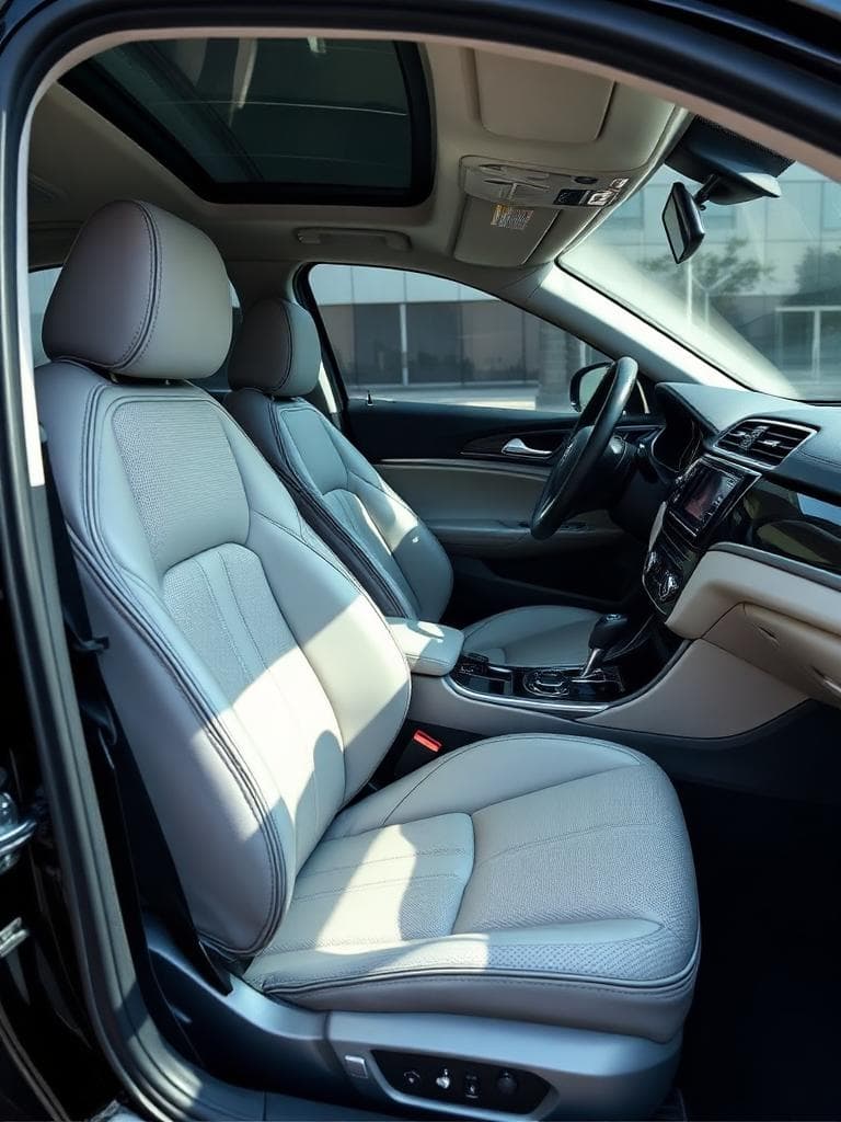 Detailer deep-cleaning a car's cloth seat with a brush and hot-water extractor during a mobile interior detail in San Francisco