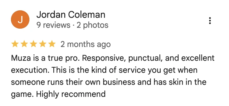 5-star Google review from Jordan Coleman for Golden Bay Detailing