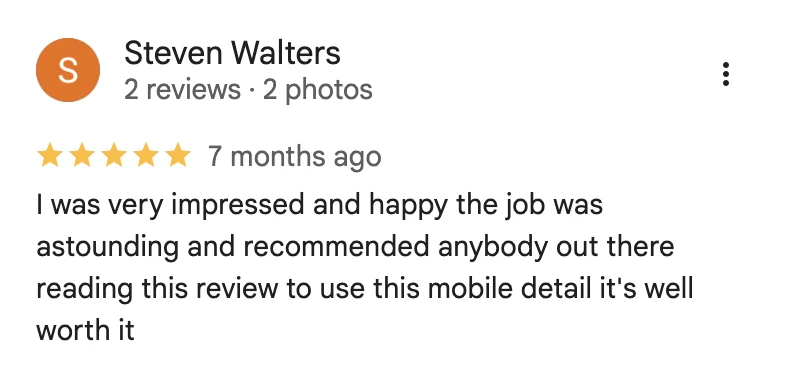 5-star Google review from Steven Walters for Golden Bay Detailing