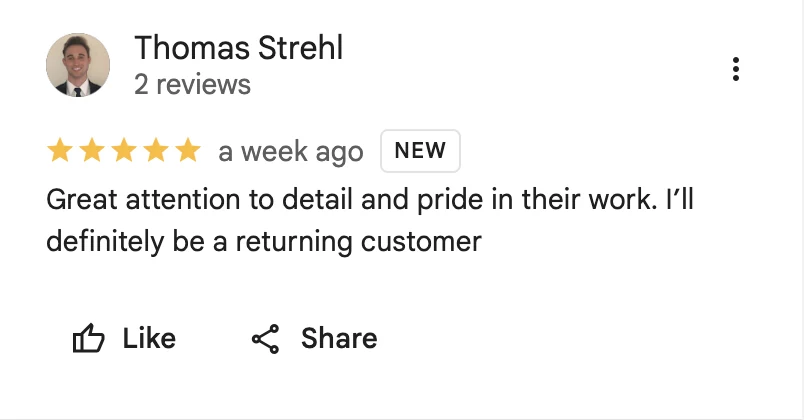 5-star Google review from Thomas Strehl for Golden Bay Detailing